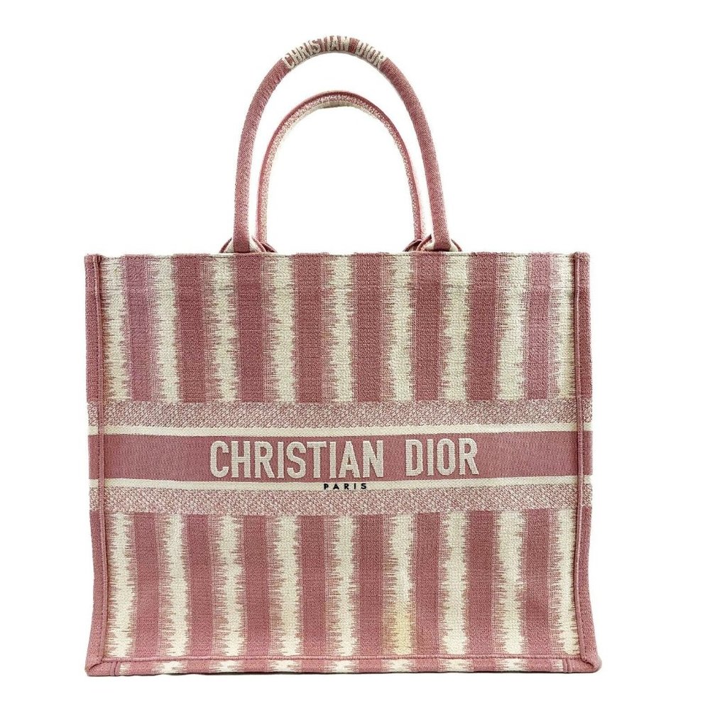 Christian Dior Bayadere Stripe Large Book Tote D-Stripes Embroidery Pink